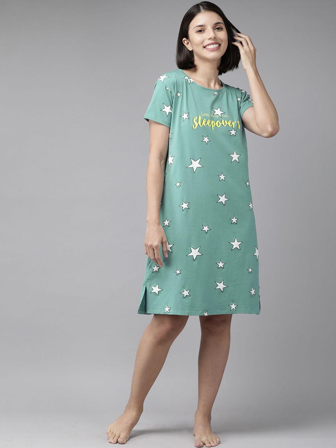 zeyo sea green & yellow printed cotton nightdress