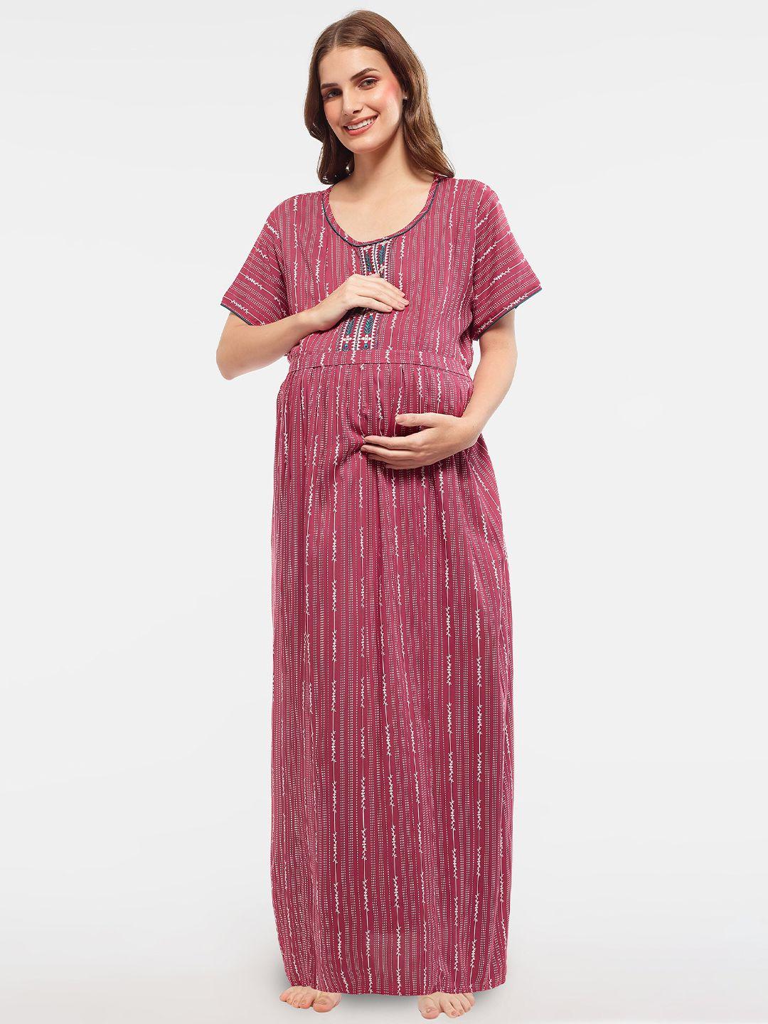 zeyo striped round neck maternity maxi nightdress