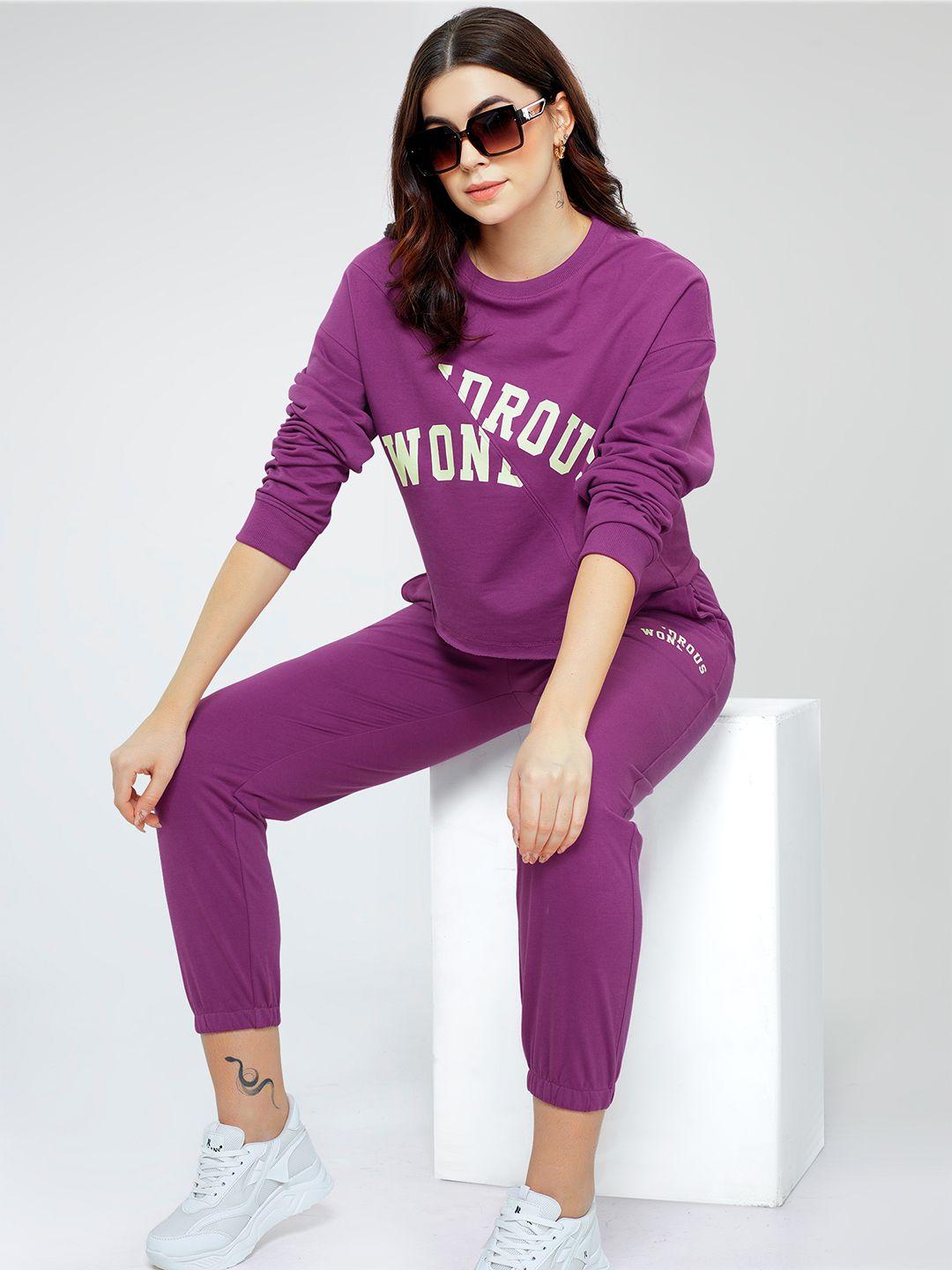 zeyo typography printed crop sweatshirt & joggers co-ord