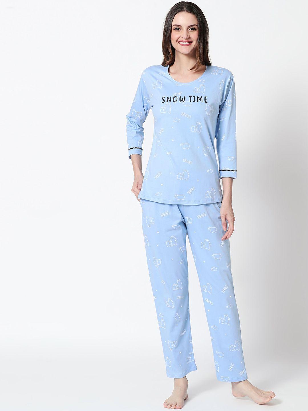 zeyo typography printed pure cotton night suit