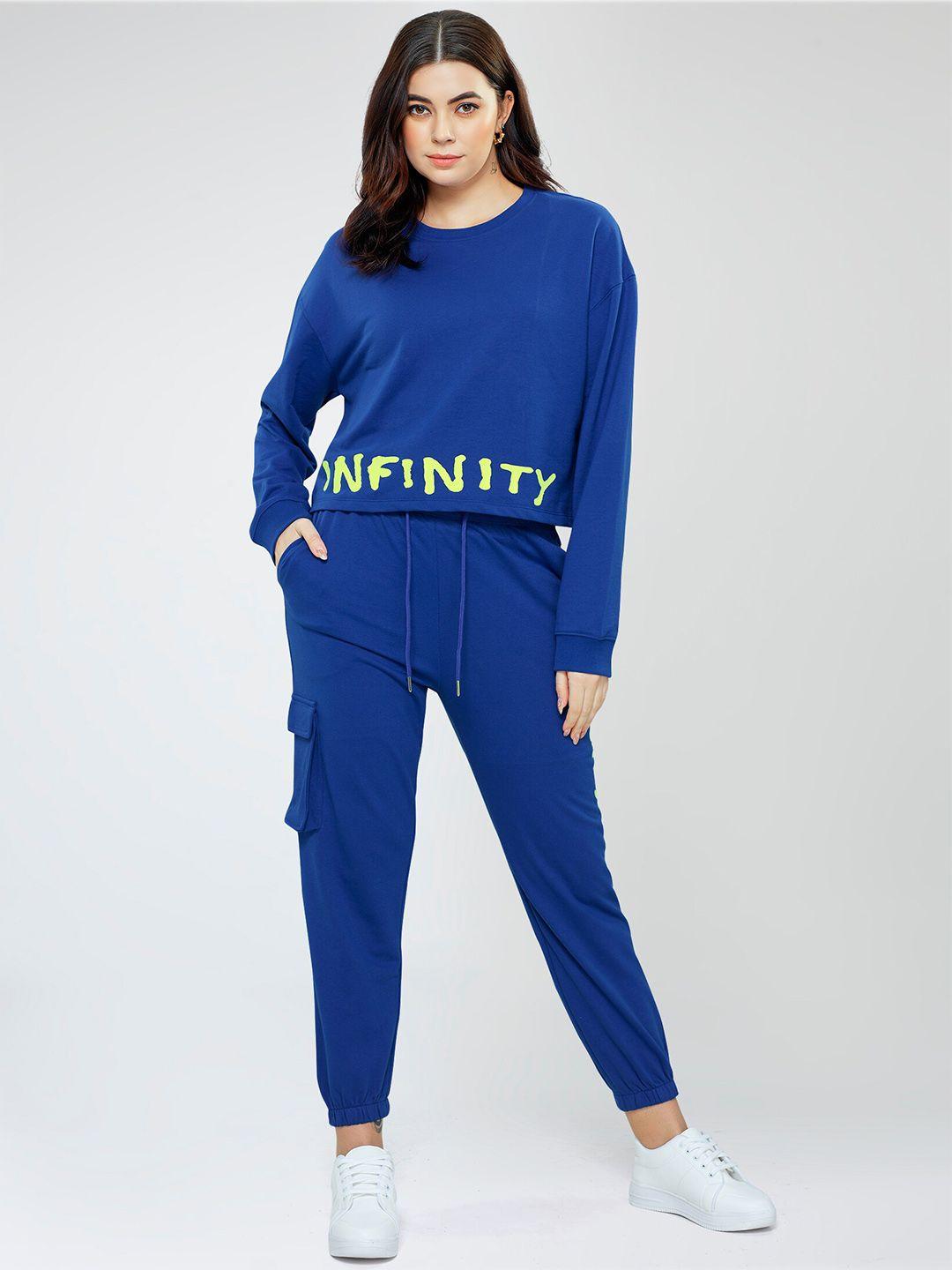 zeyo typography printed round neck sweatshirt with trousers