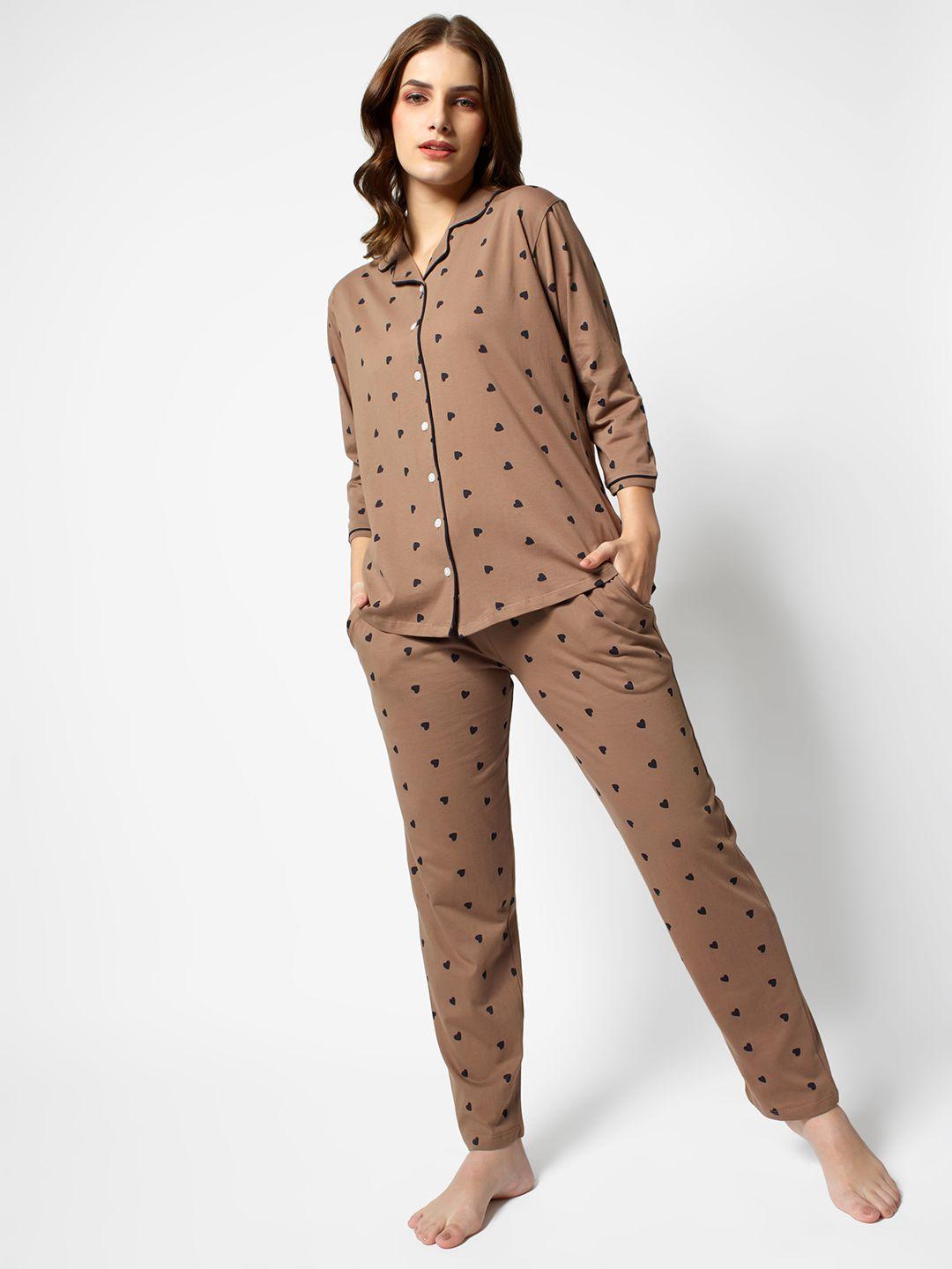 zeyo women brown & black printed night suit