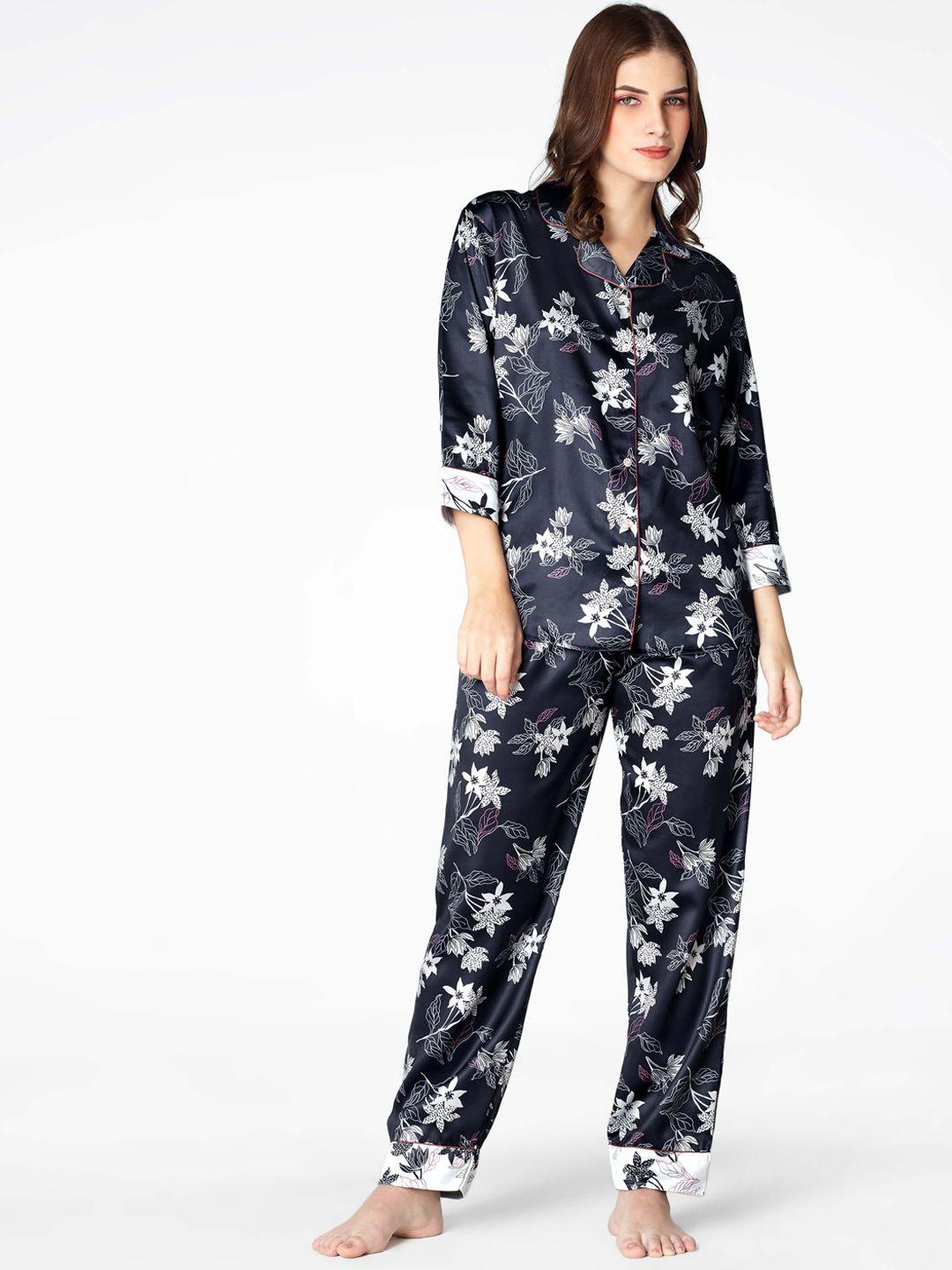 zeyo women floral printed satin night suit