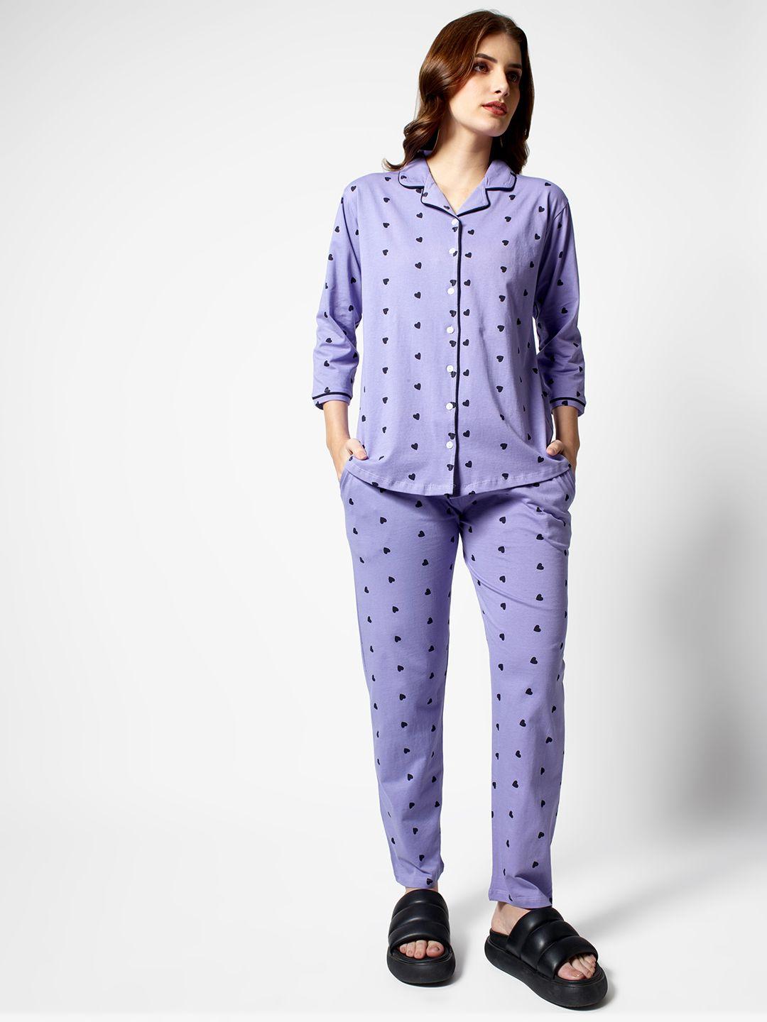 zeyo women printed pure cotton night suit