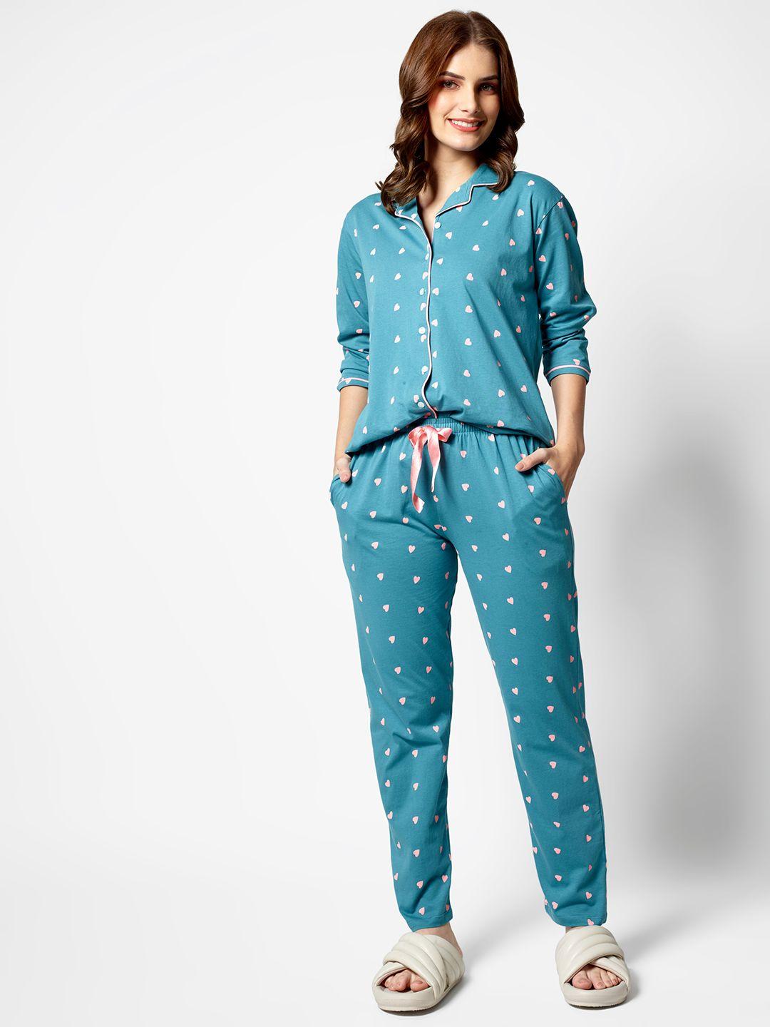 zeyo women printed pure cotton night suit