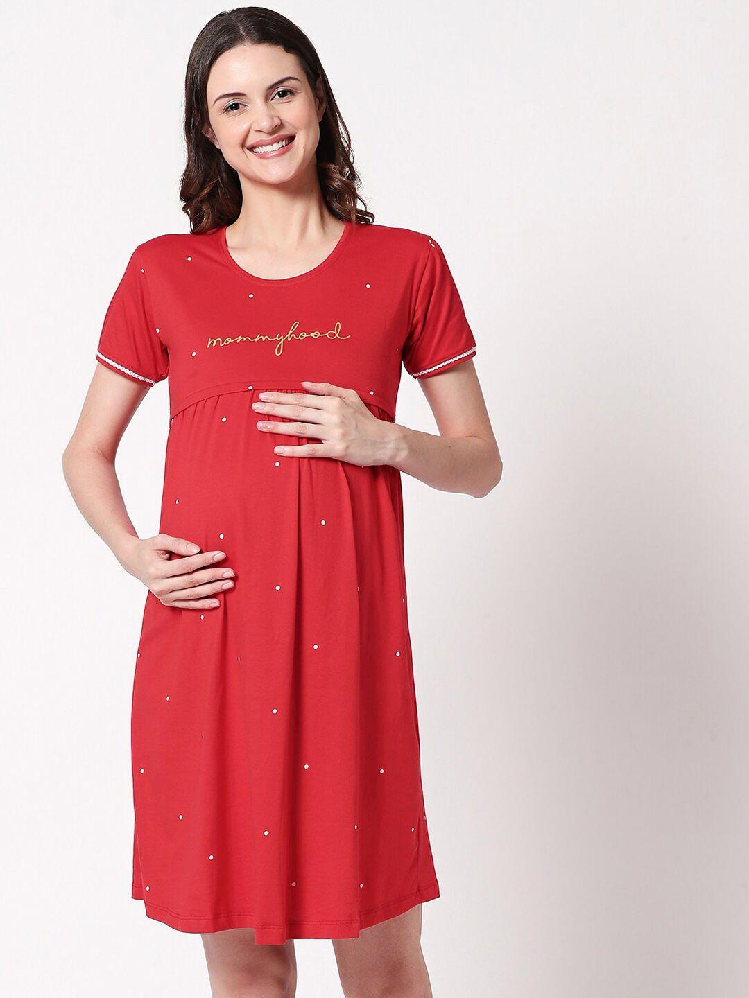 zeyo women red & white printed maternity & feeding nightdress zs-feed-5356