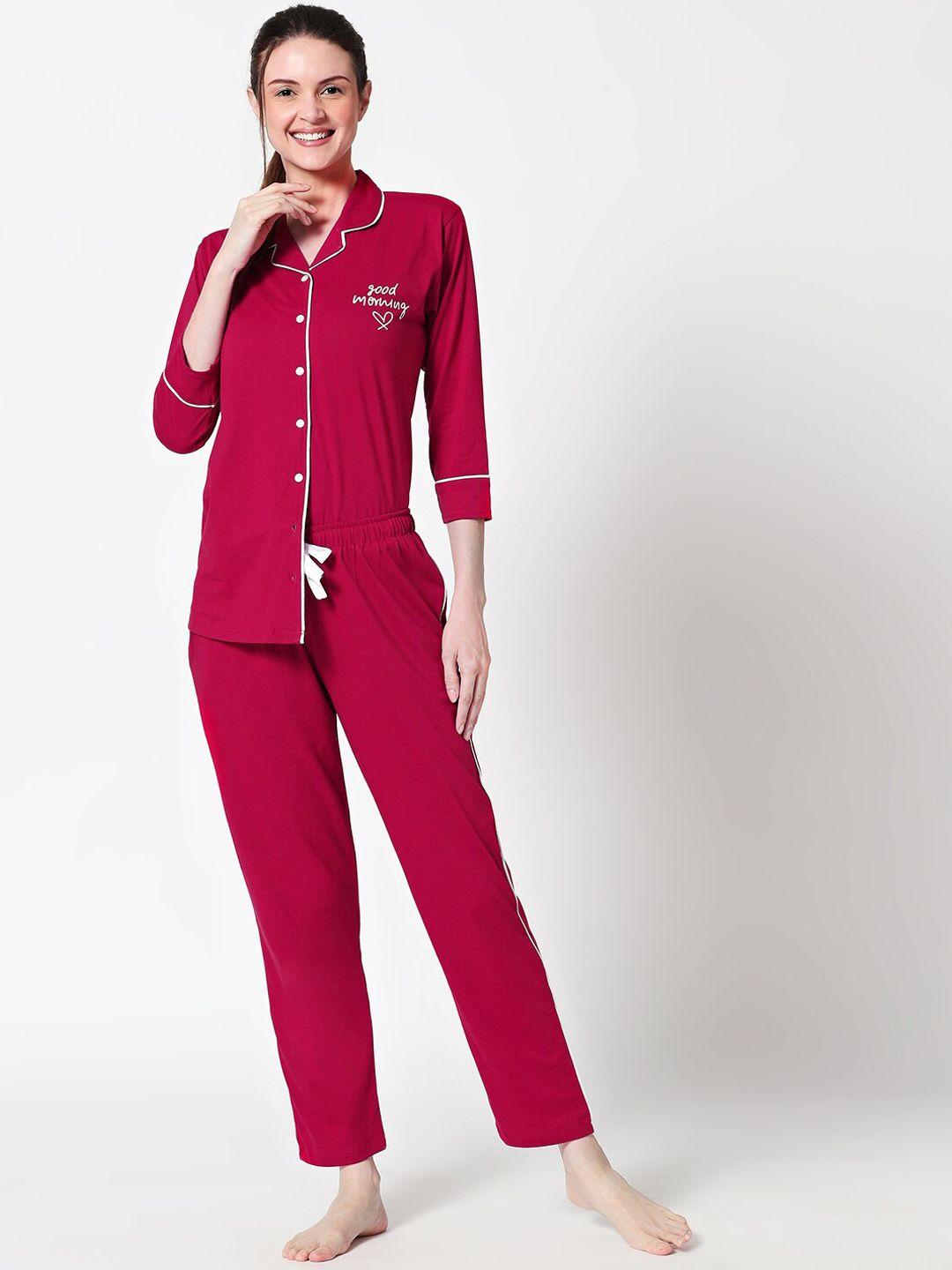 zeyo women red solid plain night suit