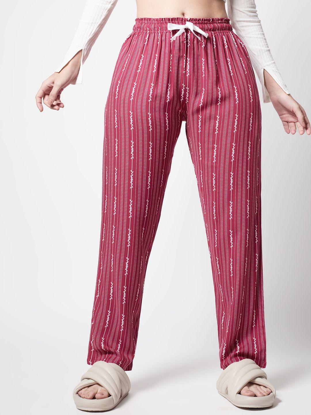 zeyo women striped printed mid-rise straight lounge pants
