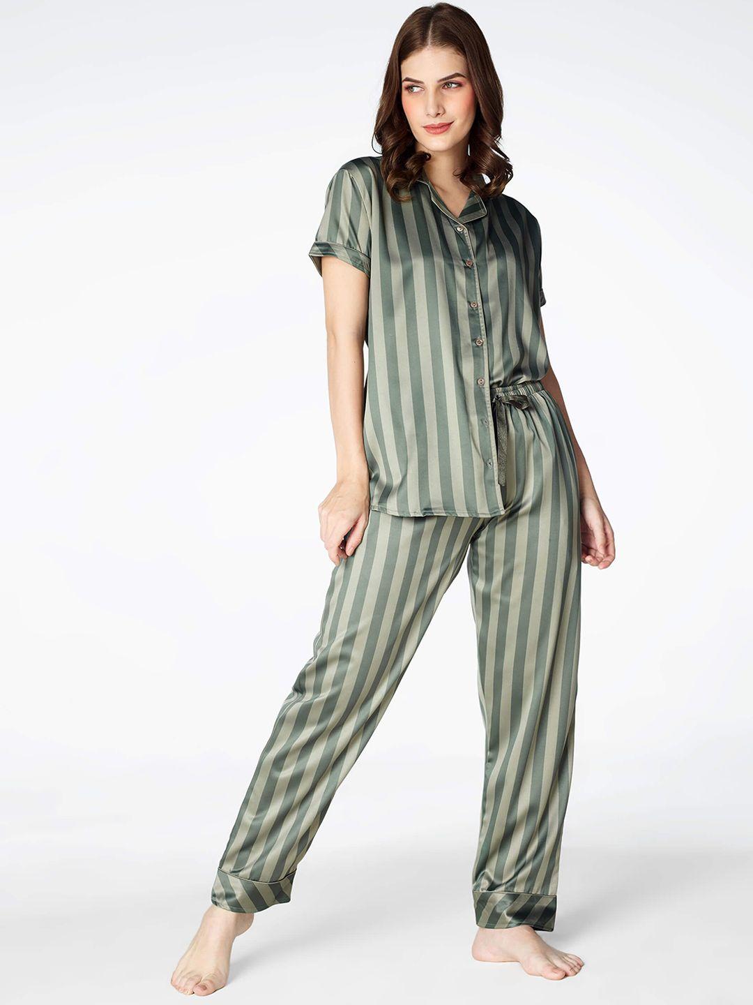 zeyo women striped satin night suit