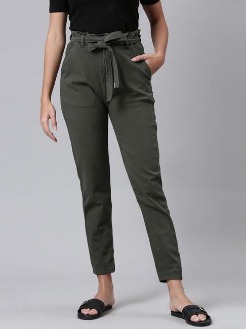 zheia green cotton relaxed fit jeans