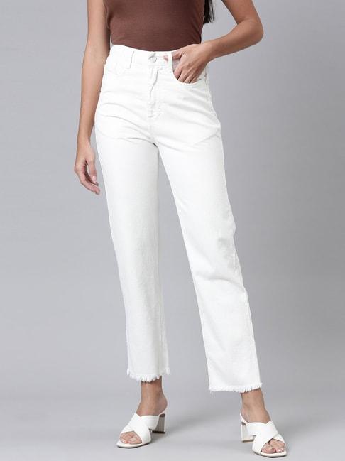 zheia white cotton relaxed fit jeans