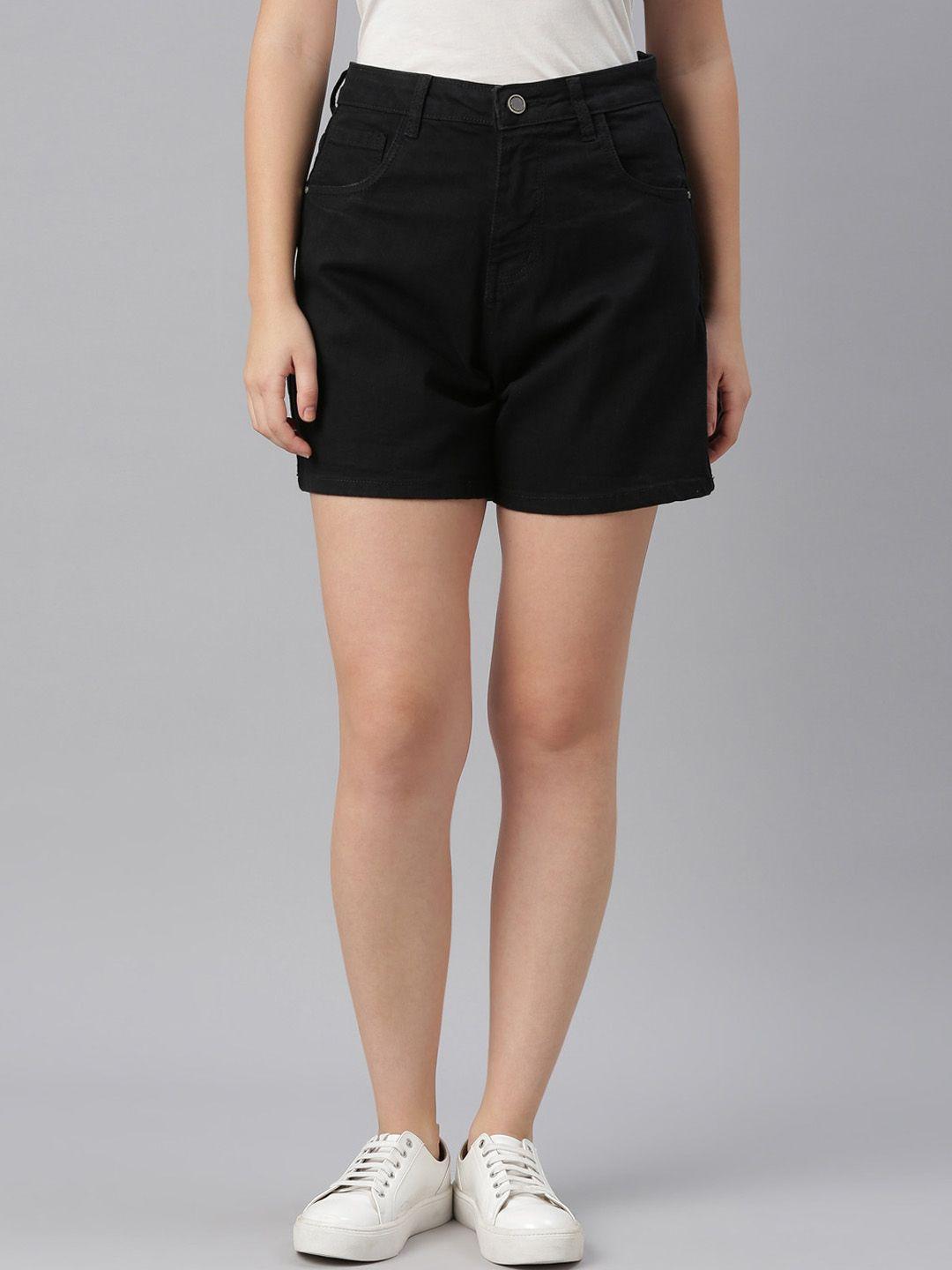zheia women black loose fit high-rise cotton shorts
