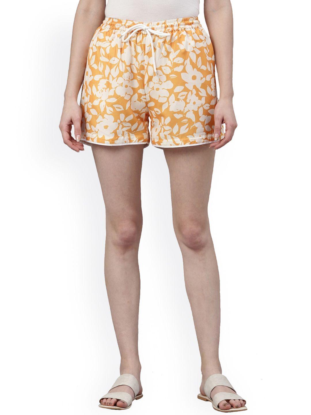 zheia women orange printed shorts