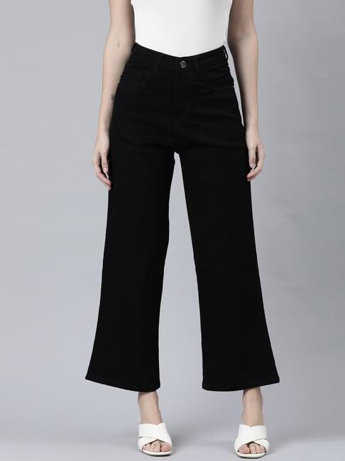 zheia black cotton relaxed fit jeans