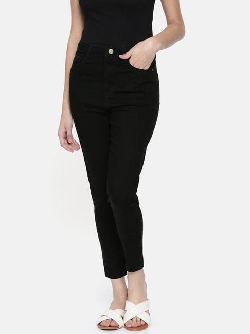 zheia black cotton skinny fit jeans