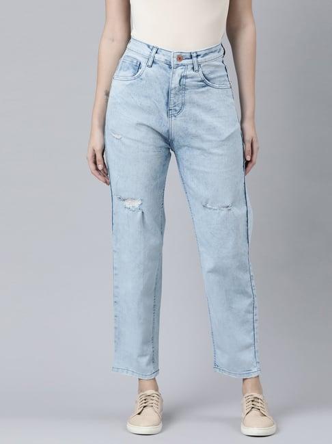 zheia blue cotton distressed jeans