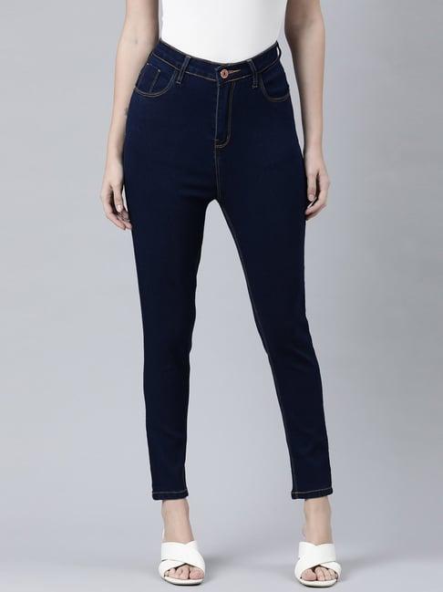 zheia blue cotton skinny fit jeans