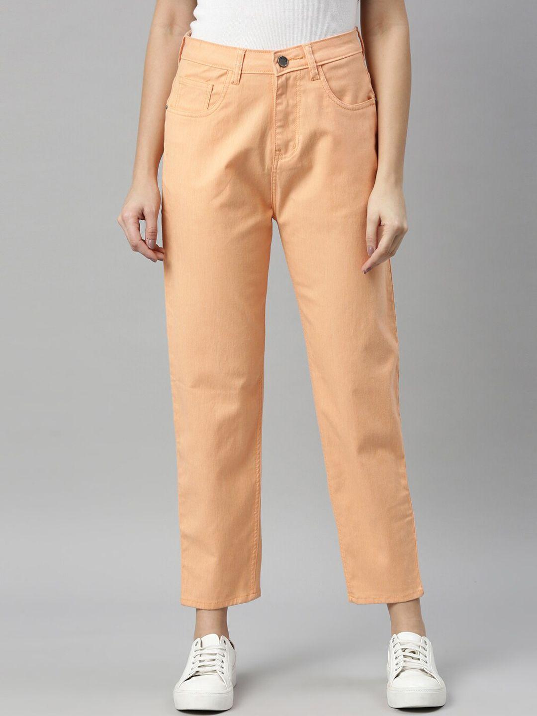 zheia women peach-coloured relaxed fit high-rise stretchable jeans