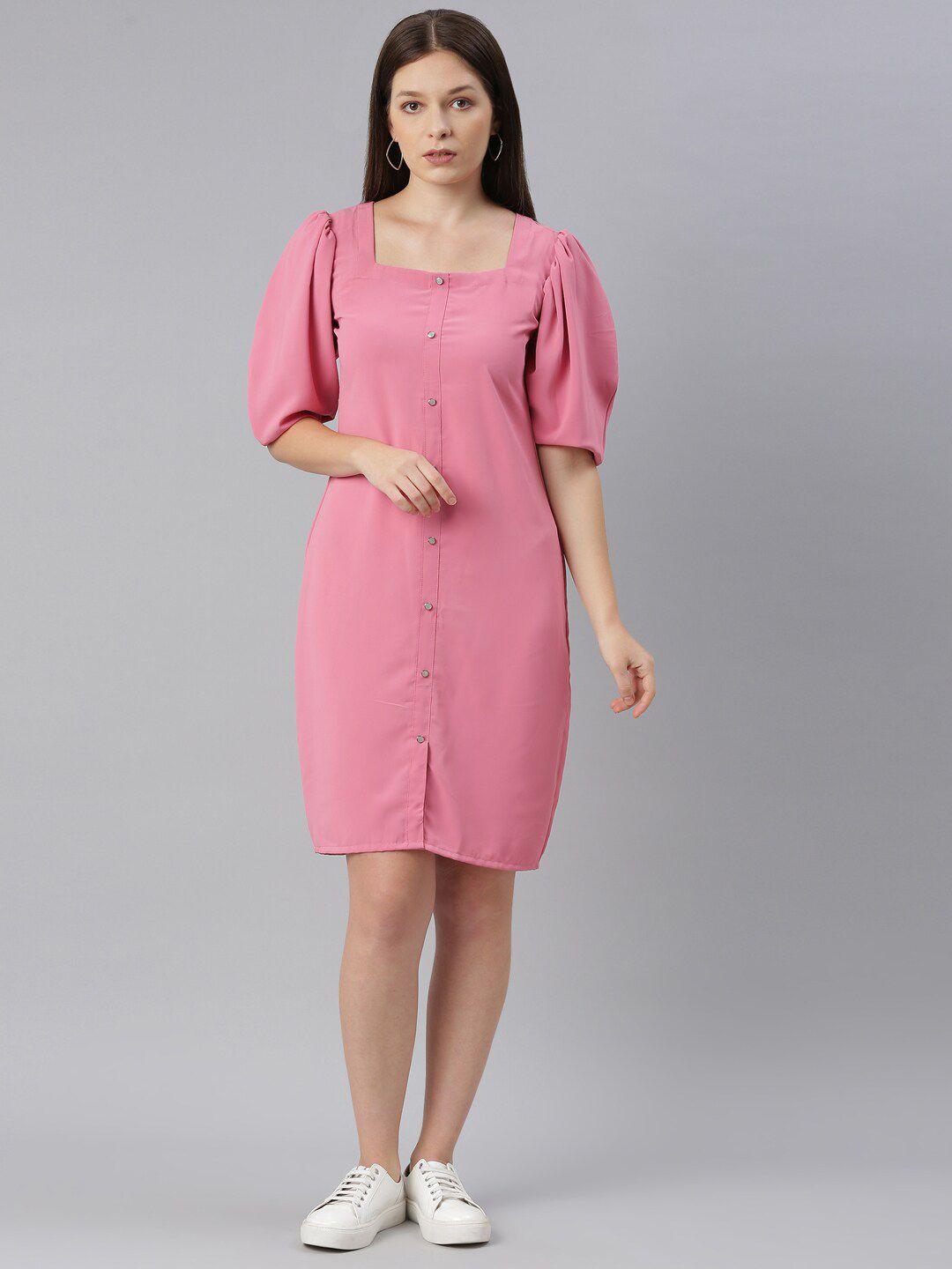 zheia women pink solid crepe a-line dress