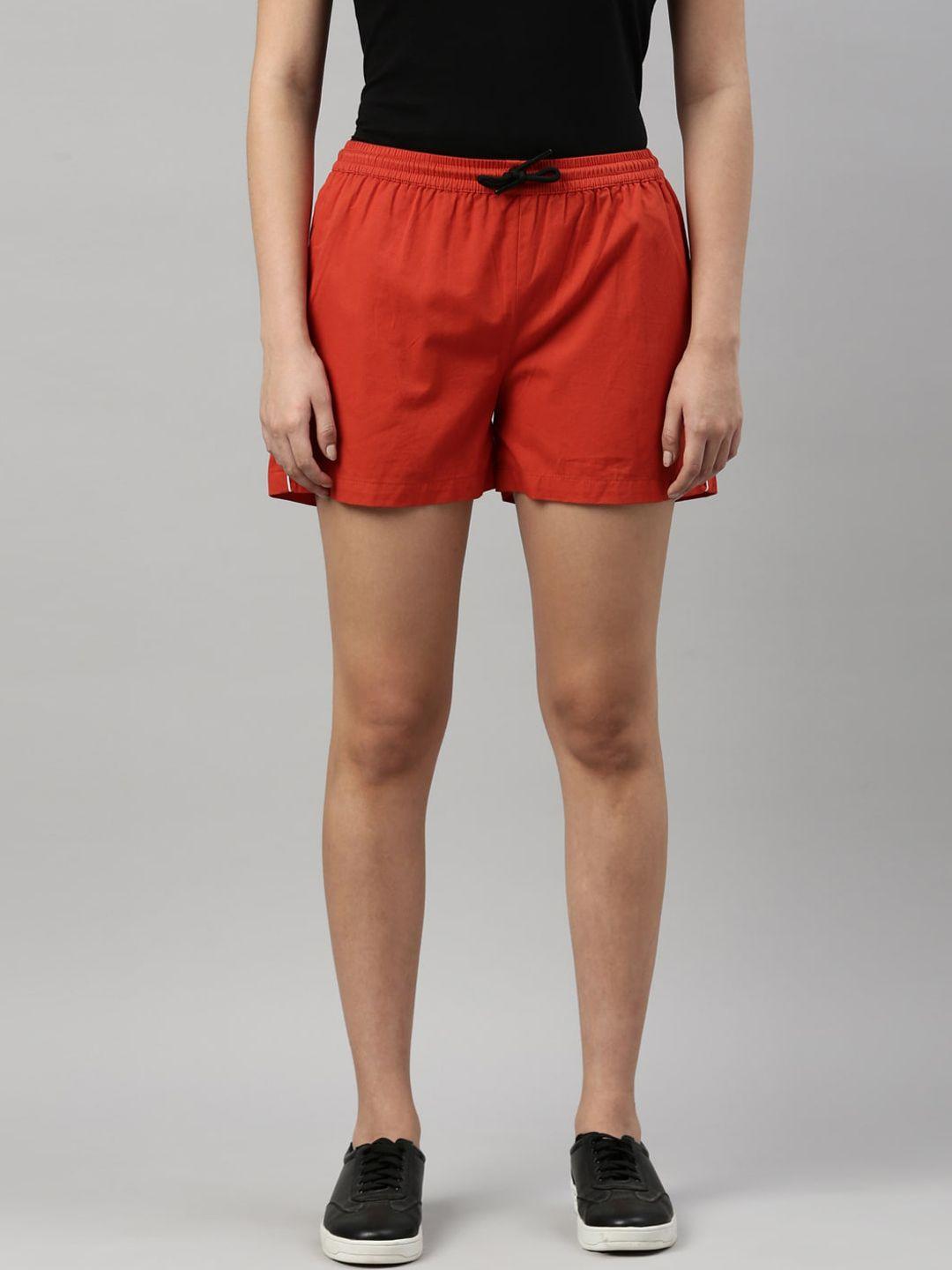zheia women red solid shorts
