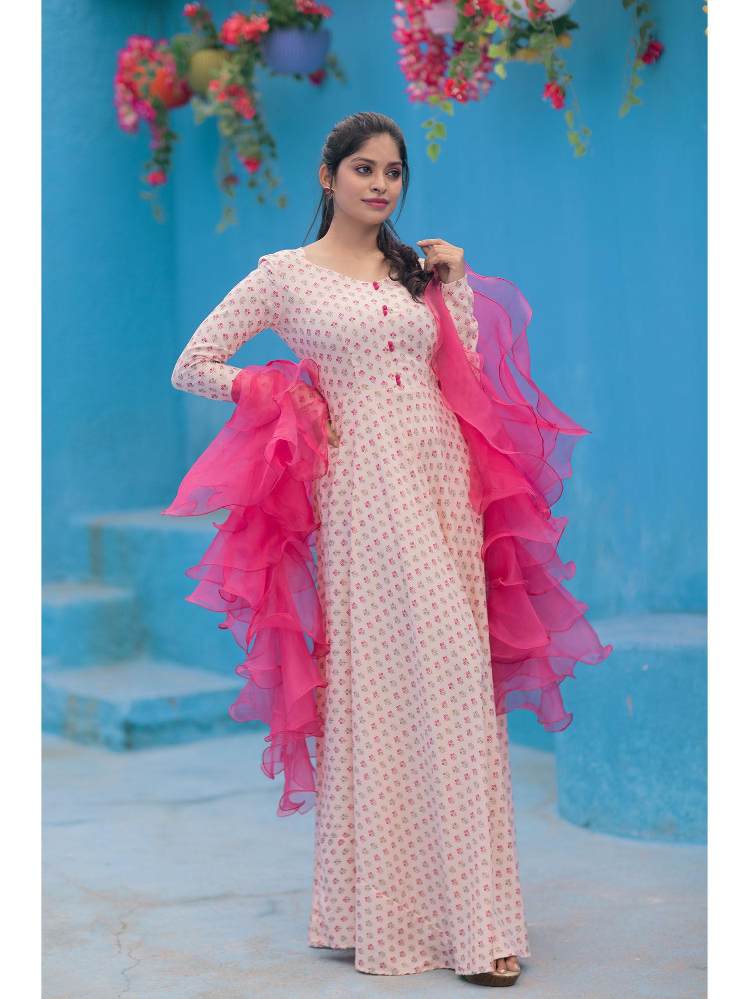 zia pink dress with ruffle dupatta (set of 2)