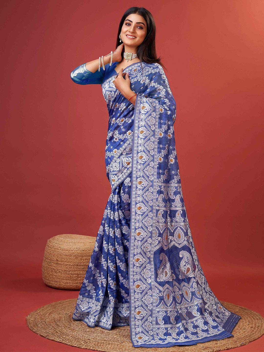 ziblon blue art silk kanjeevaram saree