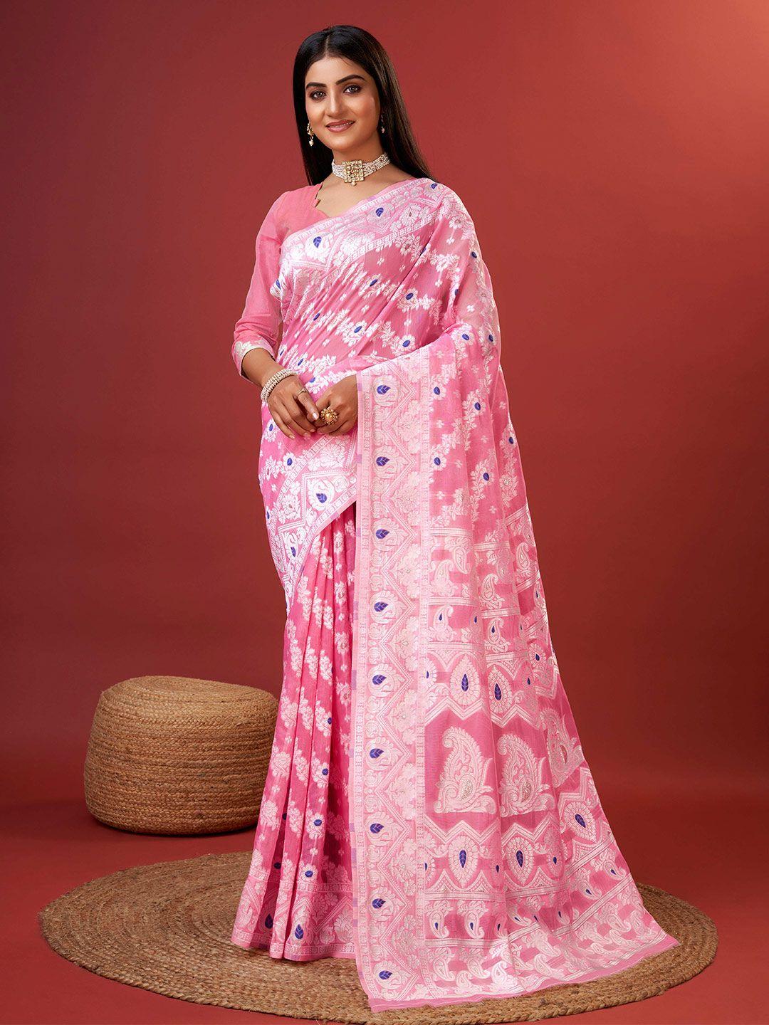 ziblon pink art silk kanjeevaram saree