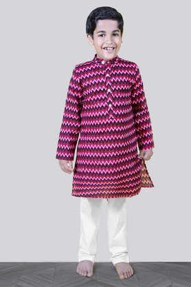 zig zag polyester full length boys kurta with trousers - red