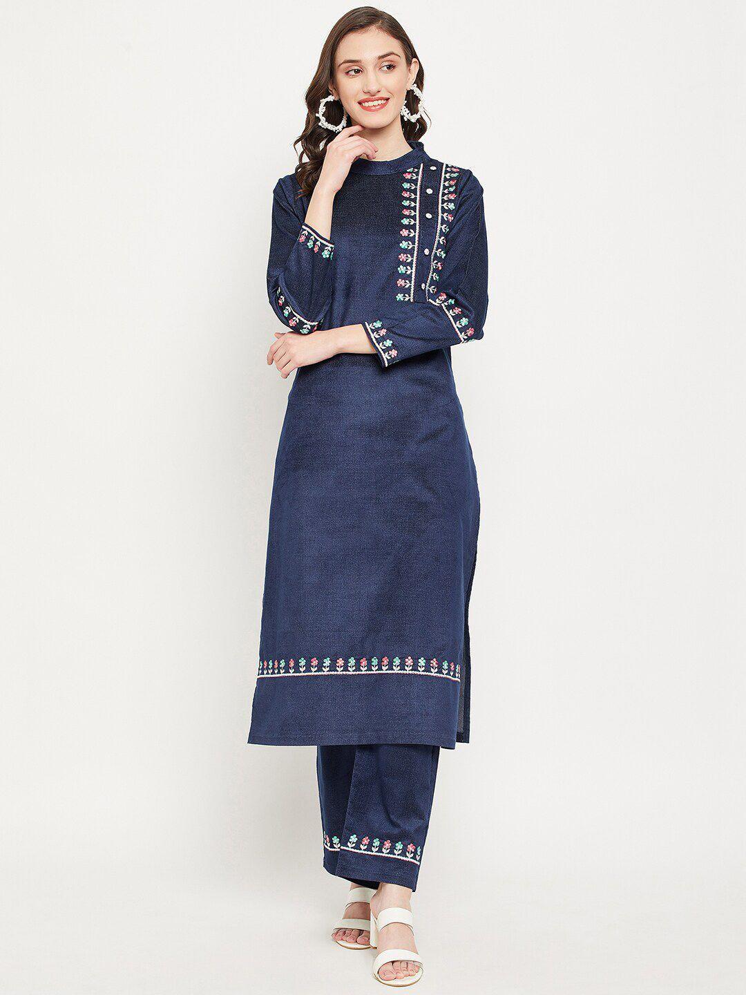 zigo floral embroidered thread work kurta with trousers