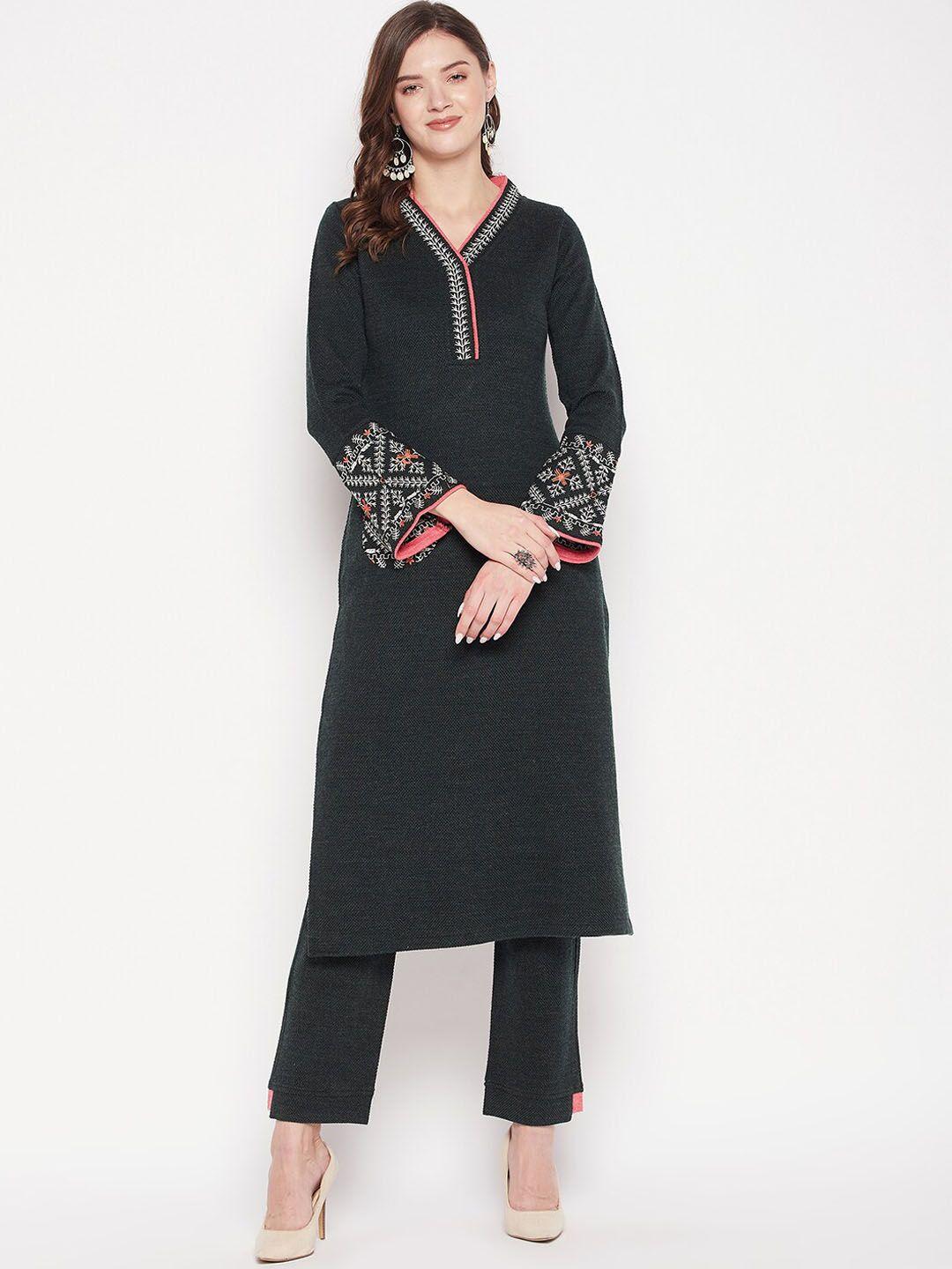 zigo ethnic motifs embroidered v-neck kurta with palazzos