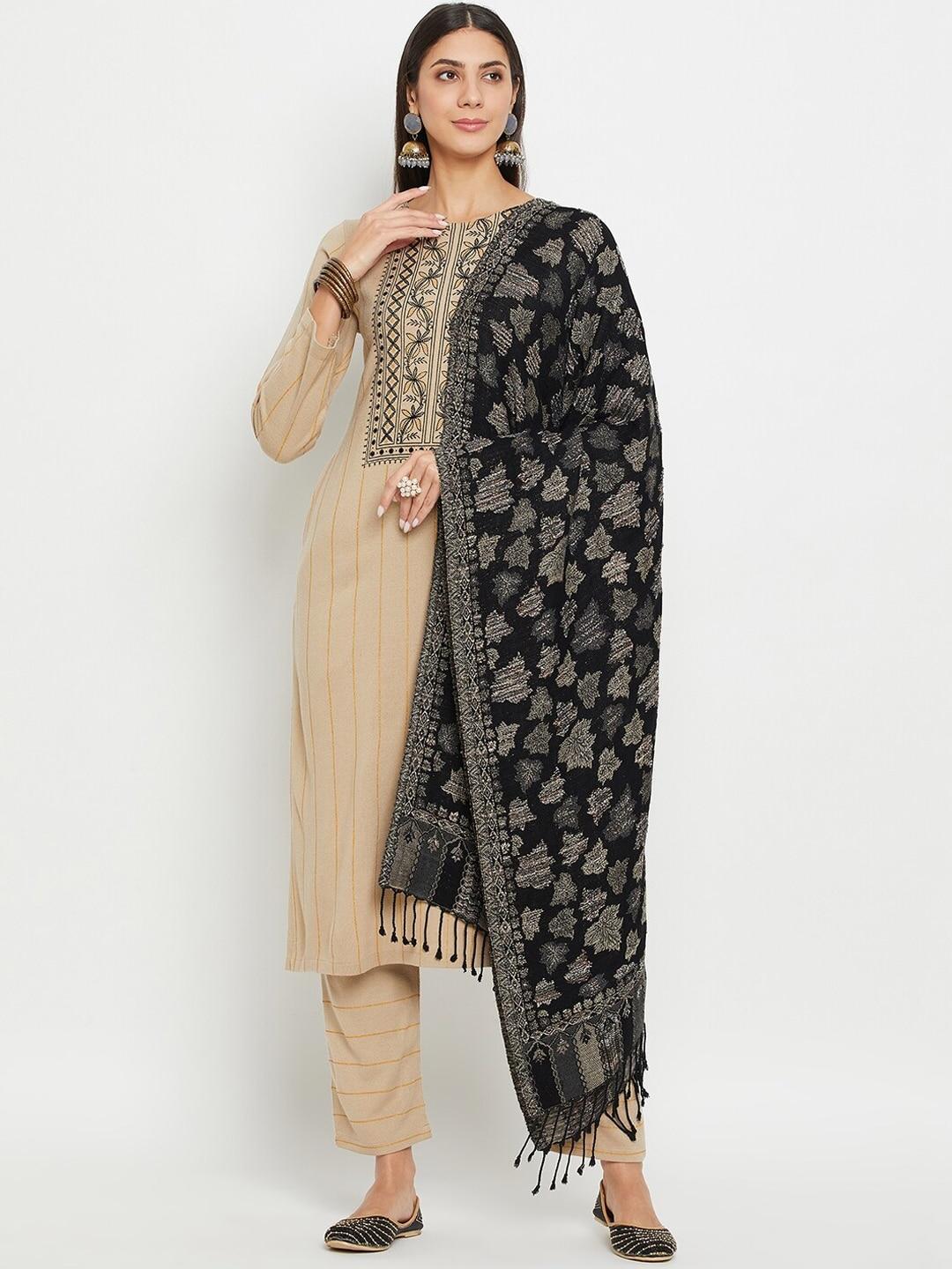 zigo ethnic motifs yoke design knitted straight kurta with trousers & with dupatta