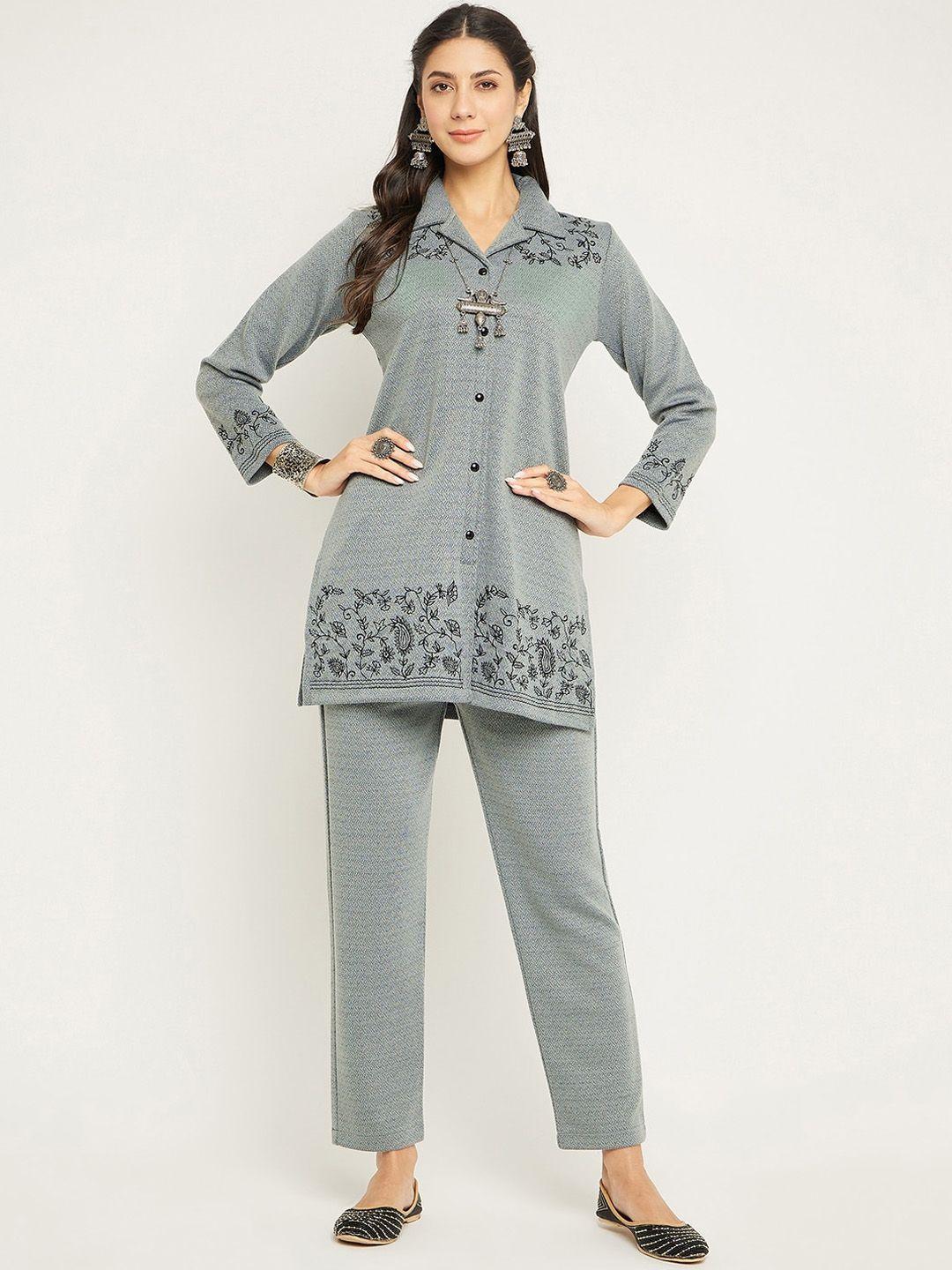 zigo floral embroidered acrylic straight kurti with trousers