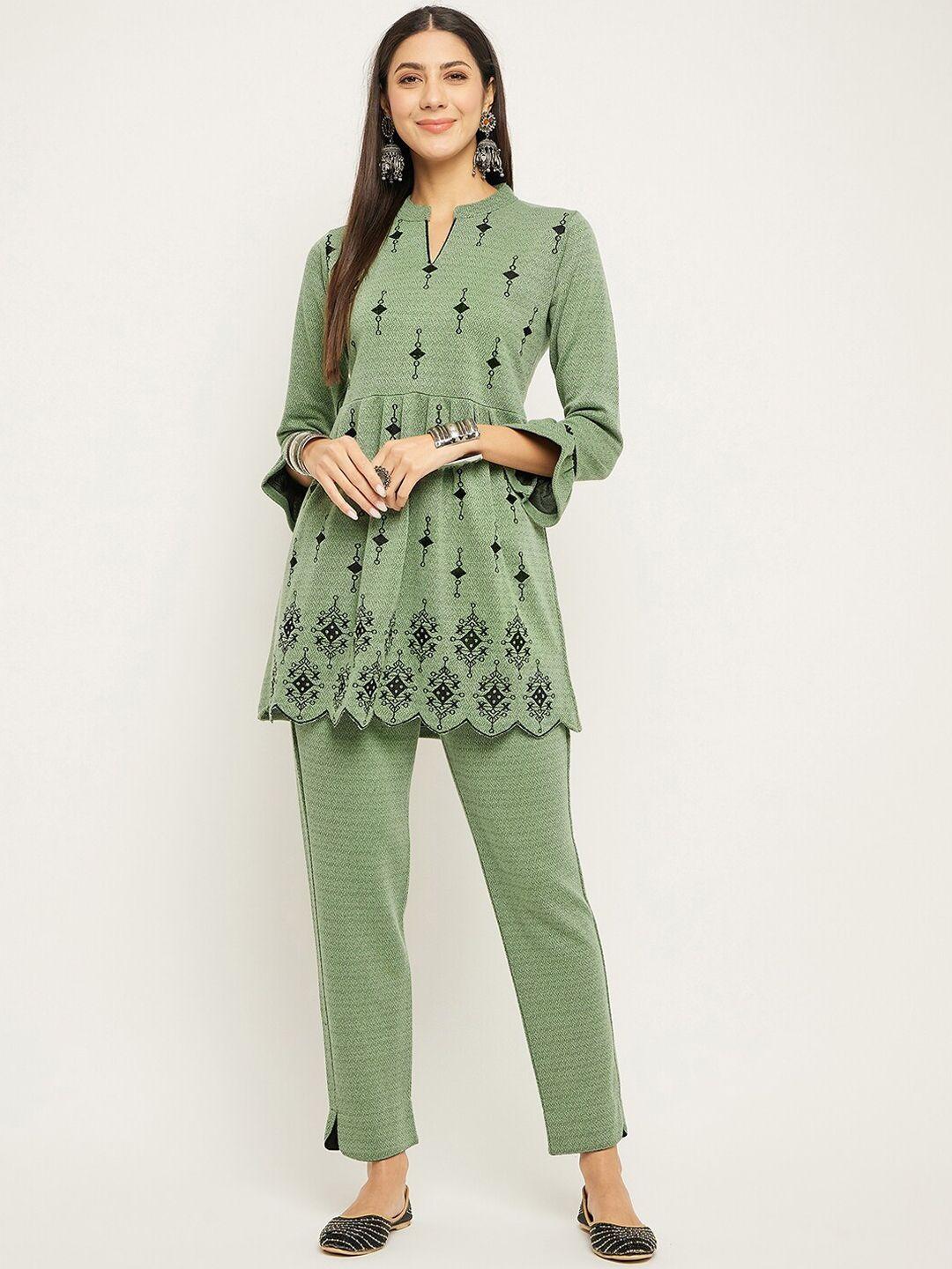 zigo floral embroidered acrylic tunic with trouser