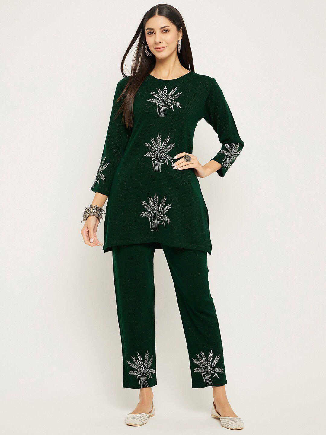 zigo floral embroidered knitted tunic with trousers