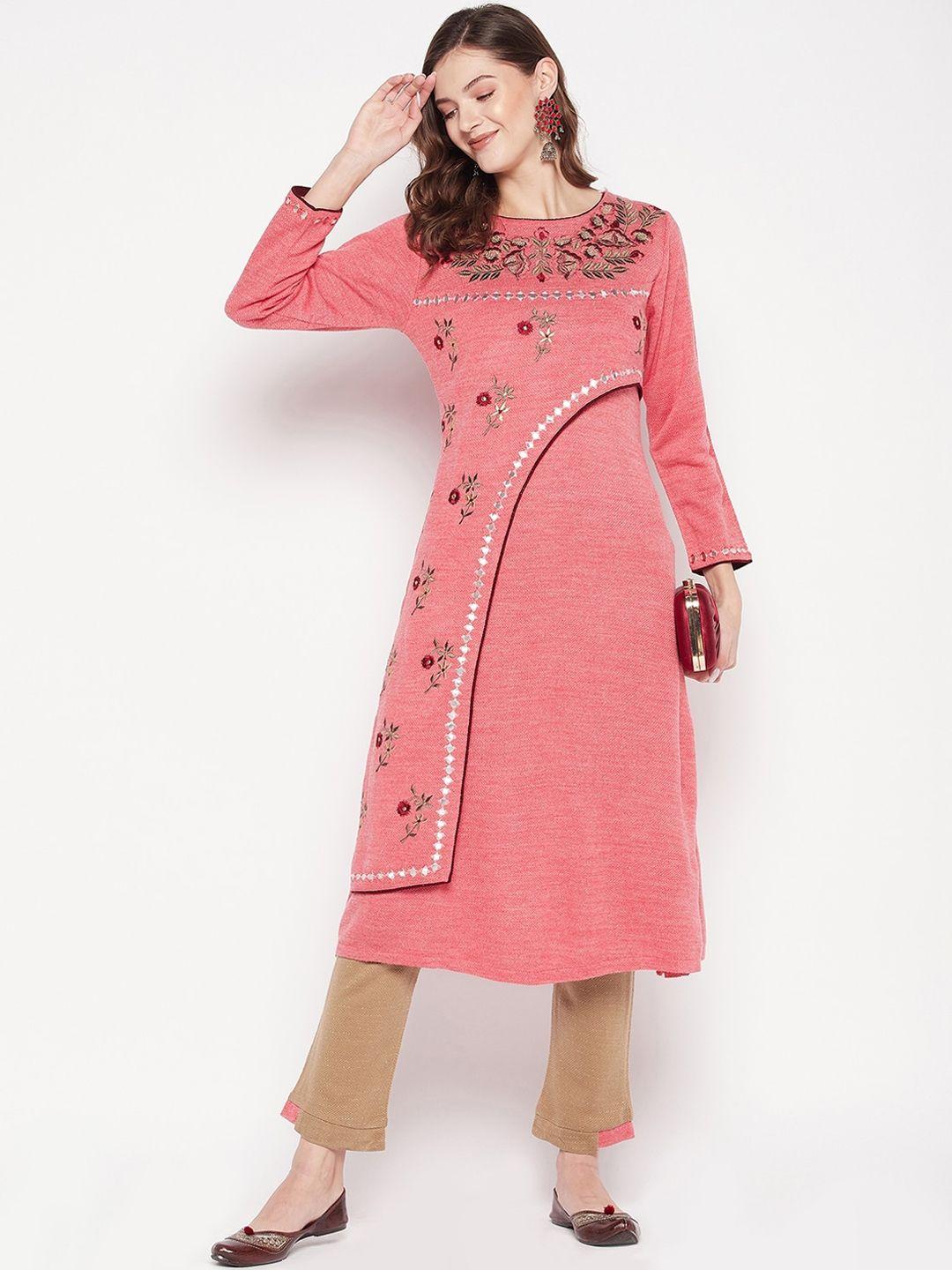 zigo floral embroidered layered kurta with palazzos