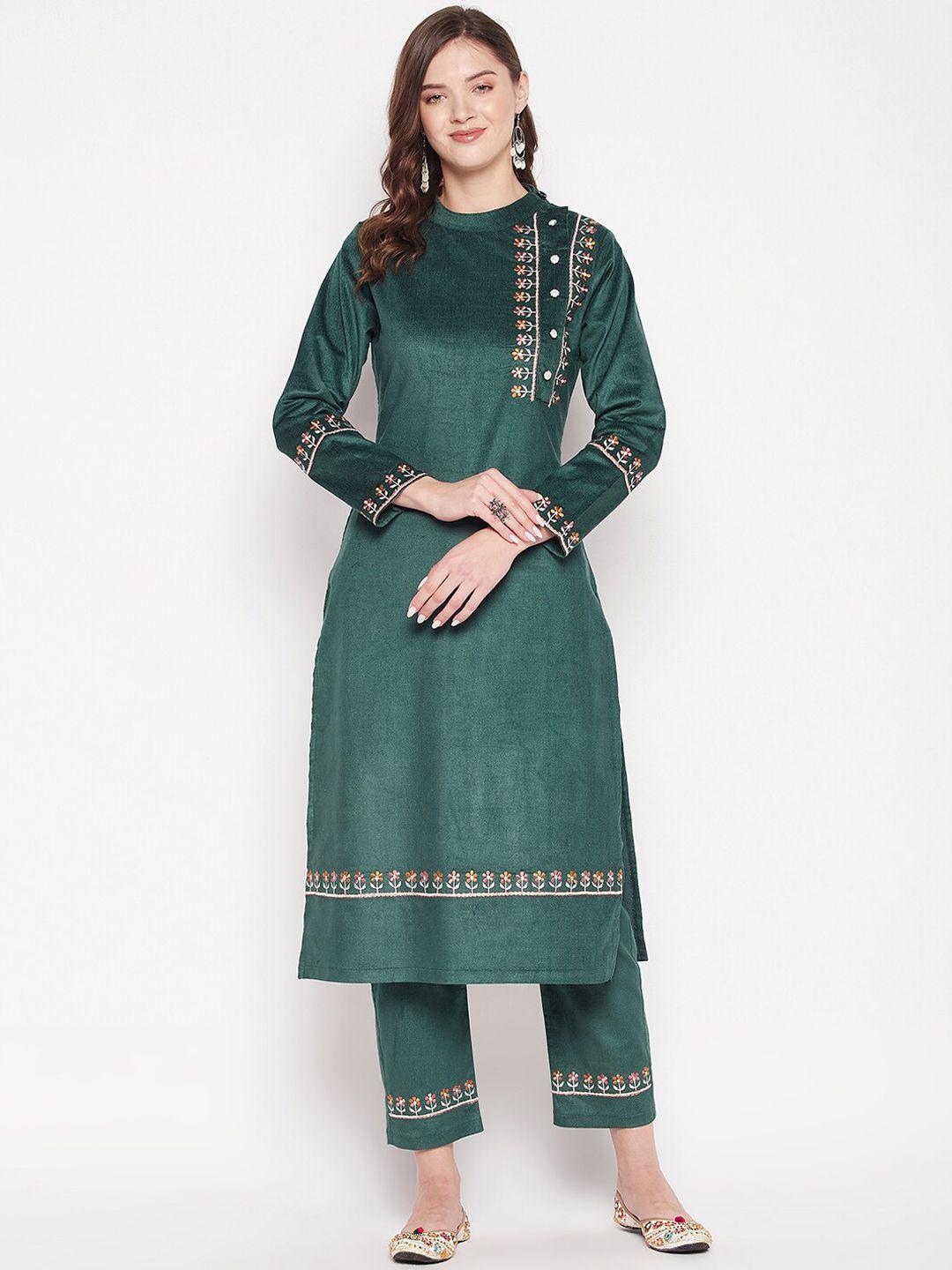 zigo floral embroidered pure wool kurta with palazzos