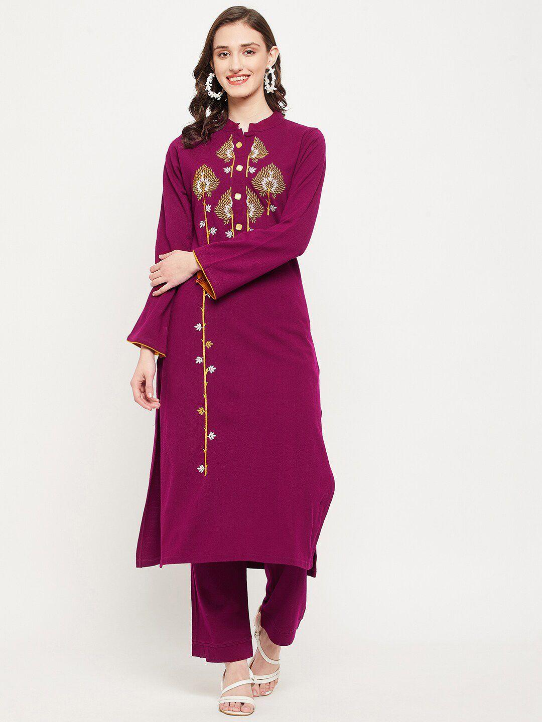 zigo floral embroidered thread work kurta with trousers