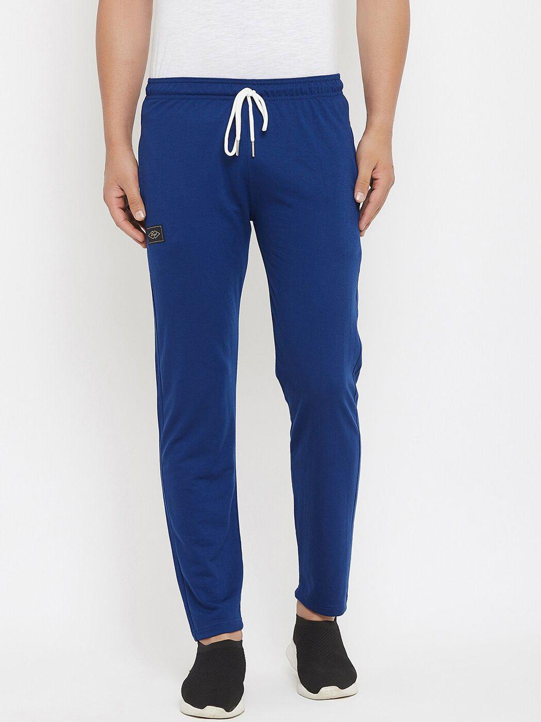 zigo men blue solid mid-rise slim-fit track pants