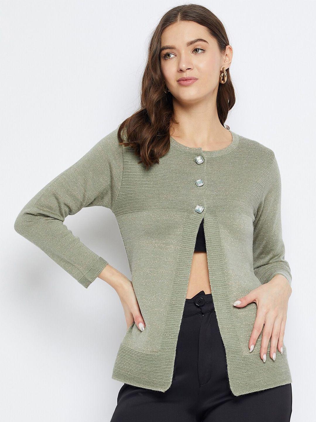 zigo ribbed round neck long sleeves woollen cardigan sweater