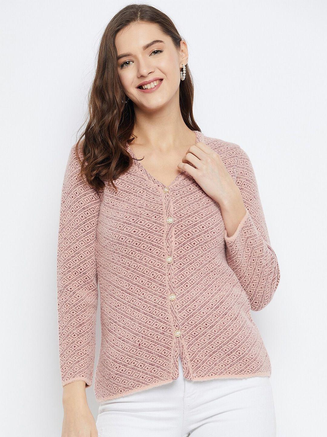 zigo self design v-neck long sleeves woollen cardigan sweater