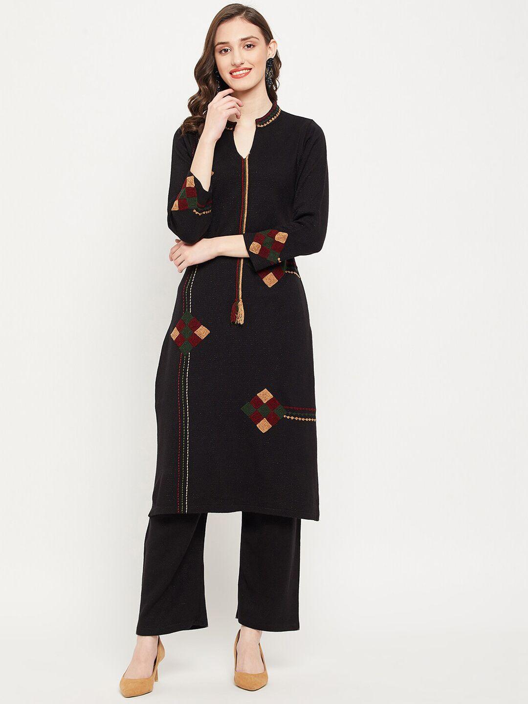 zigo women black thread work kurta with trousers