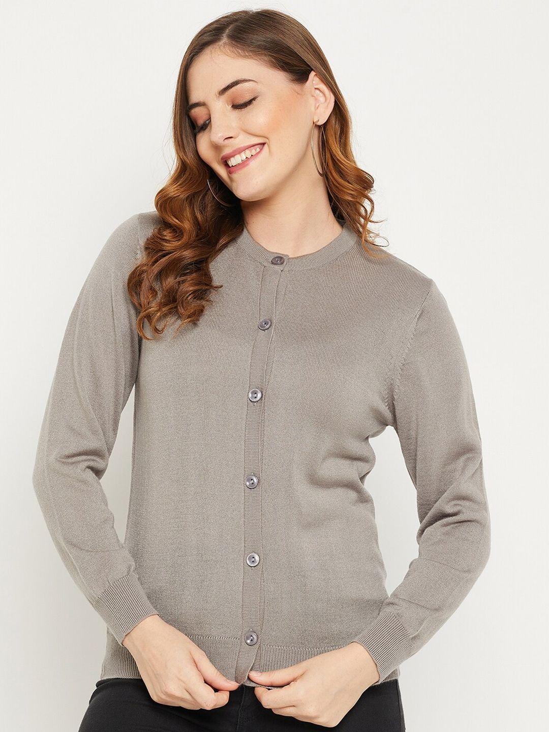 zigo women grey solid wool cardigan sweater