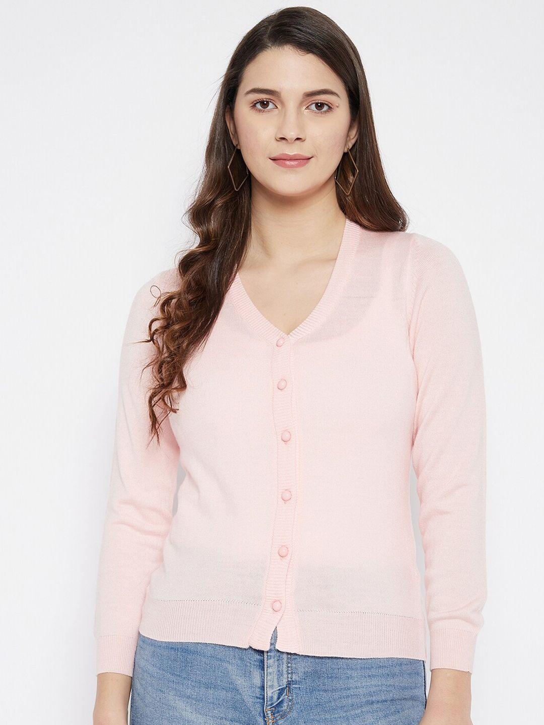 zigo women pink solid wool cardigan