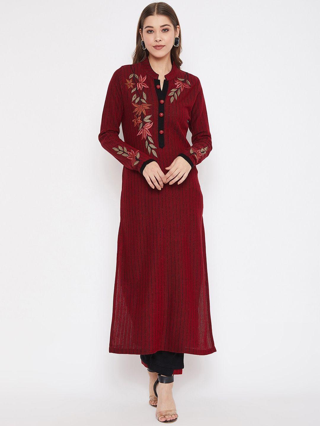 zigo women red & black embroidered kurta with trousers