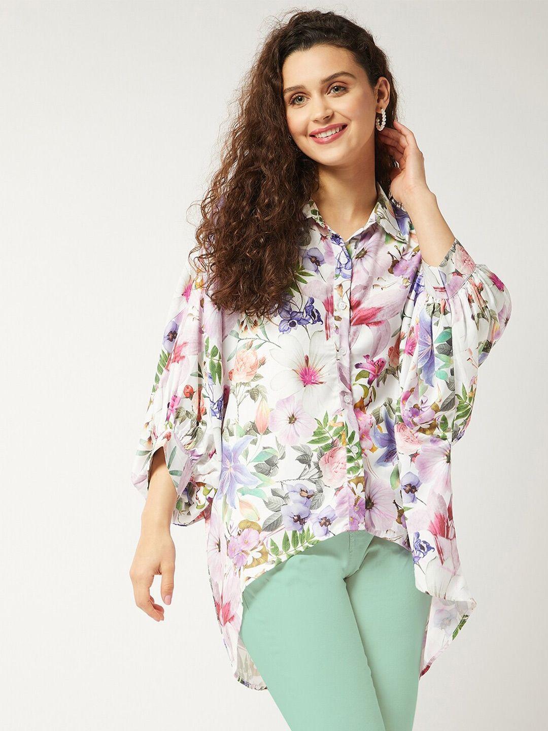 zima leto floral print extended sleeves shirt style top