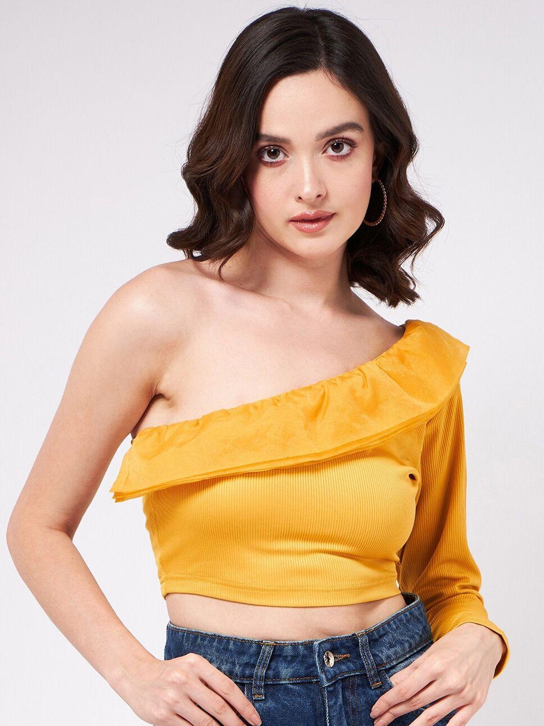 zima leto one shoulder ribbed fitted crop top