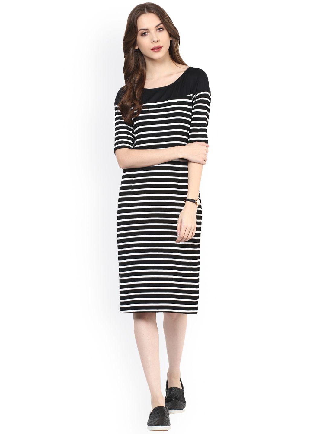 zima-leto-women-black-&-white-striped-sheath-dress