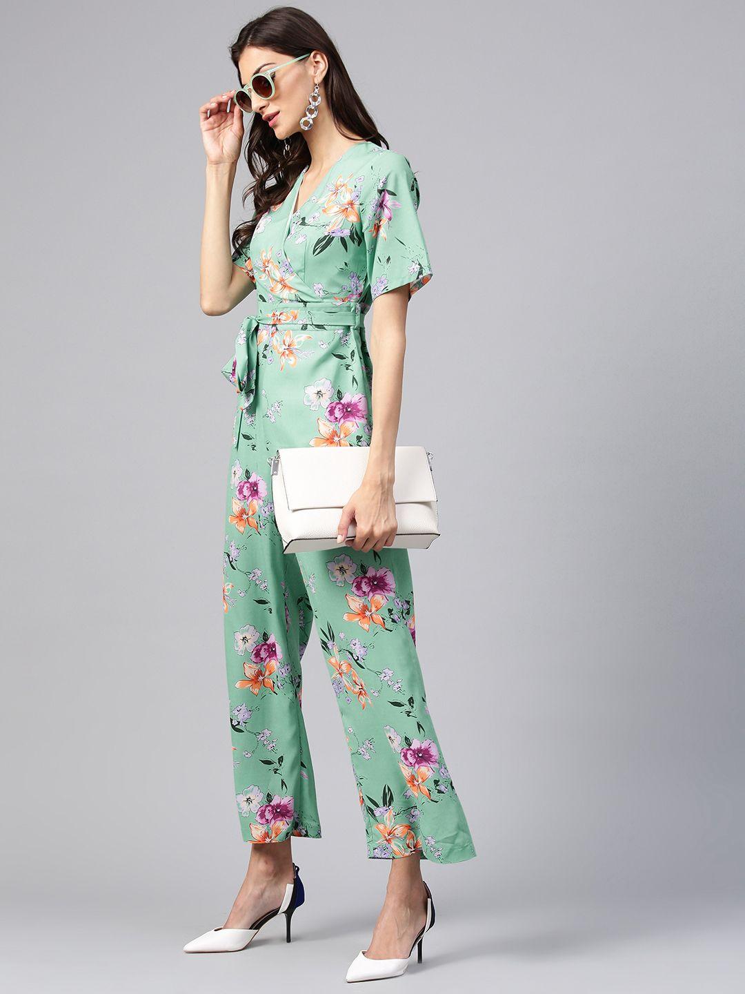 zima leto green & lavender printed basic jumpsuit