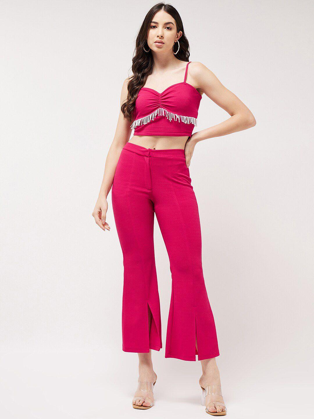 zima leto shoulder straps crop top with bootcut trousers