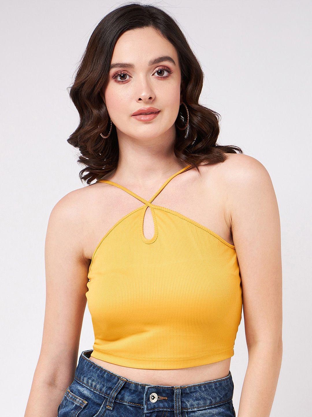 zima leto shoulder straps ribbed fitted crop top